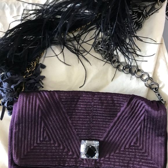 LANVIN Feathered Ouloulette Violet Shoulder Bag NT - Picture 5 of 8